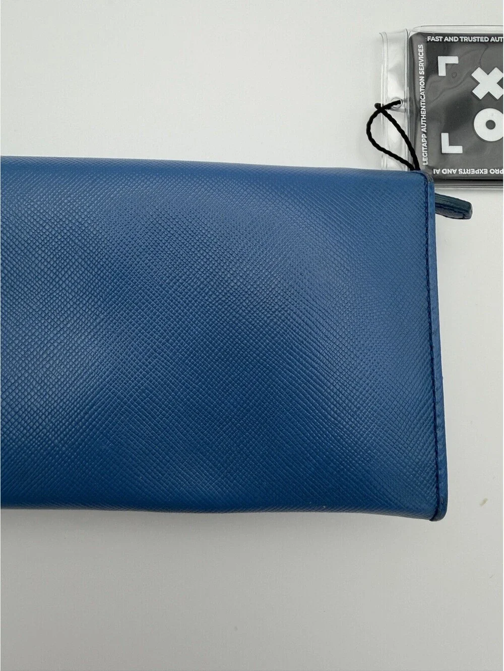 Authentic PRADA Blue Saffiano Leather Women Long Wallet Bow COA